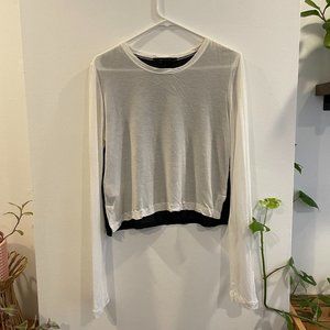 BCBG Long Sleeve Black and White Sheer Back Top